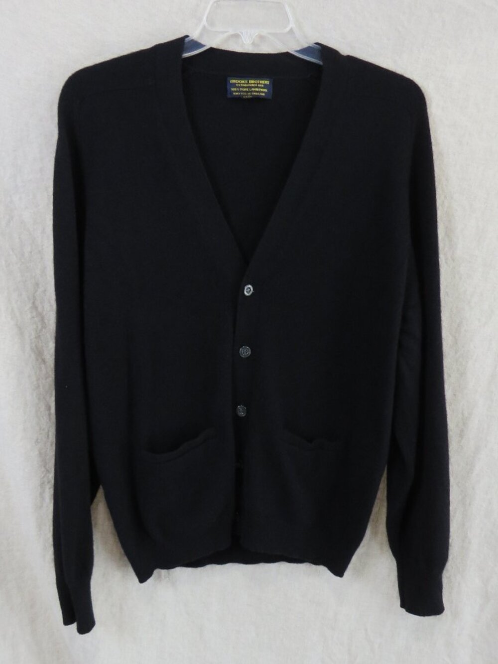 Vintage Brooks Brothers Lambswool Cardigan Sweater, Pockets Men's SIZE 42 Black